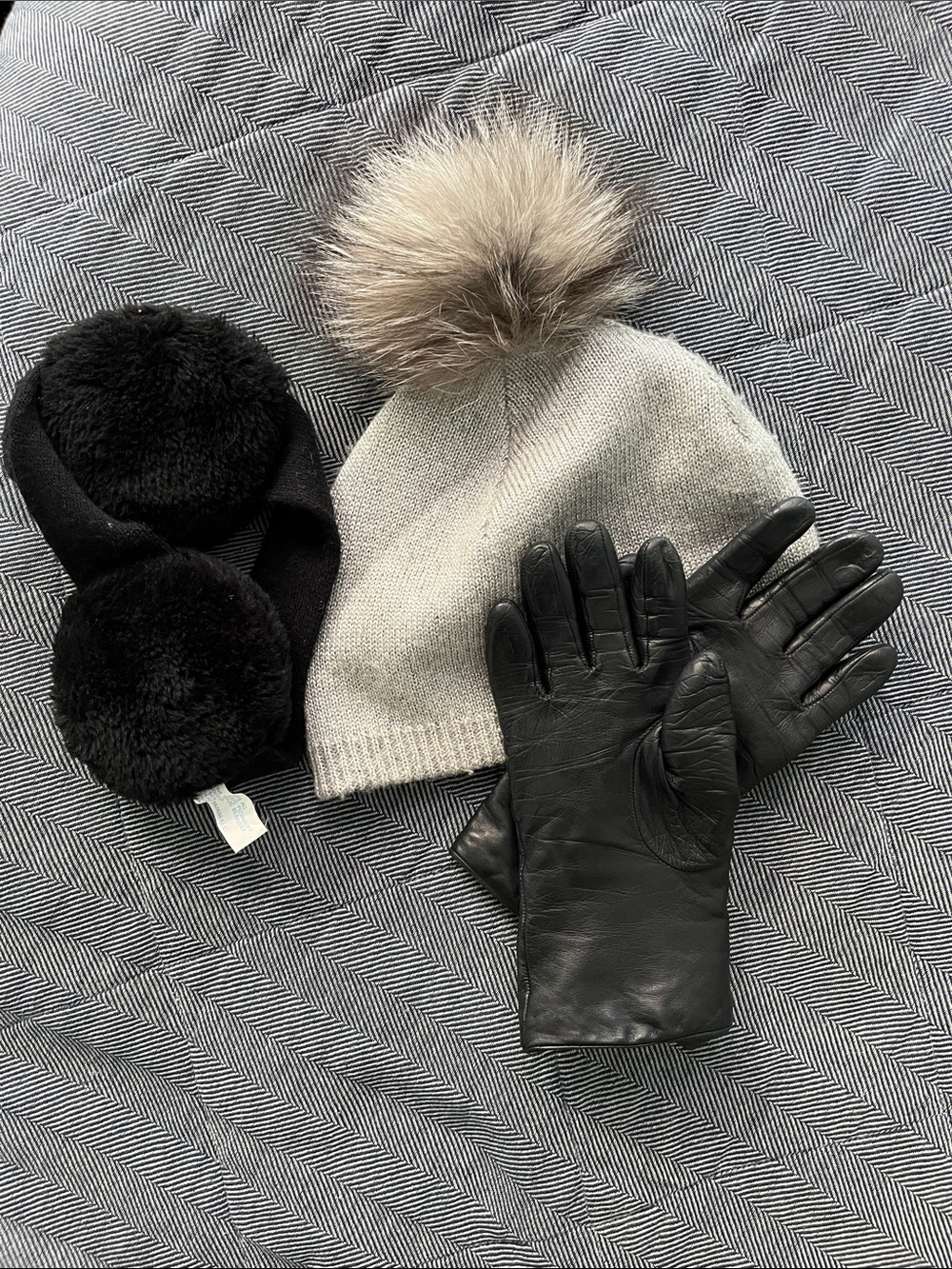 Leather Glove Winter Bundle! ❄️ Light Gray Knit Pom Beanie and Ear Muff Headband